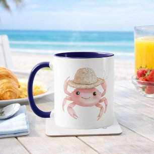 Watercolor Pink Crab Coastal Beach House Coffee Mug