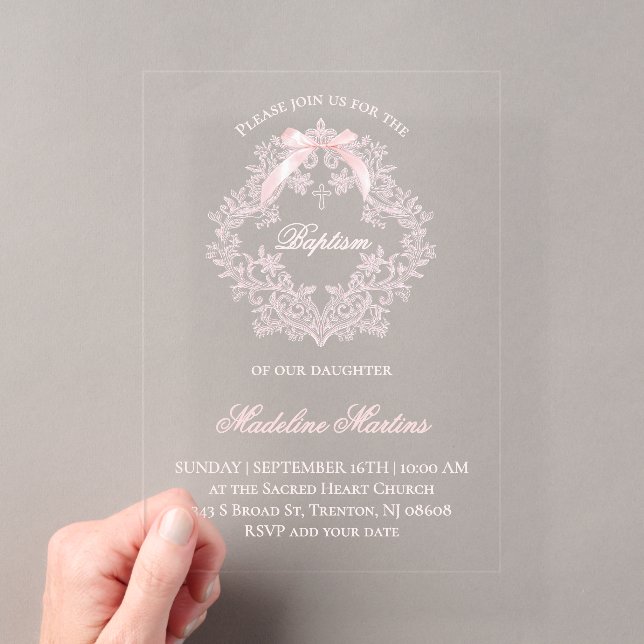  watercolor pink crest | Baptism Invitation (Insitu (Handheld))