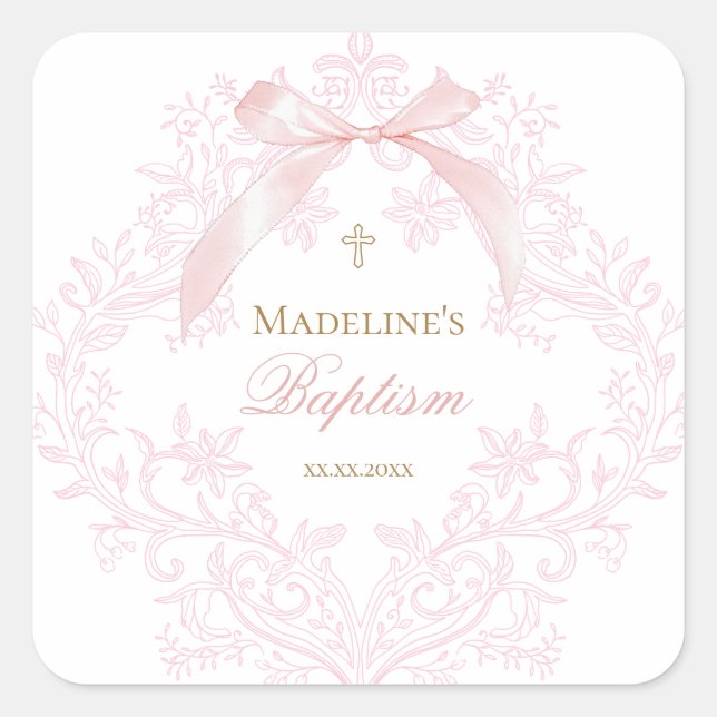  watercolor pink crest | Baptism Square Sticker (Front)
