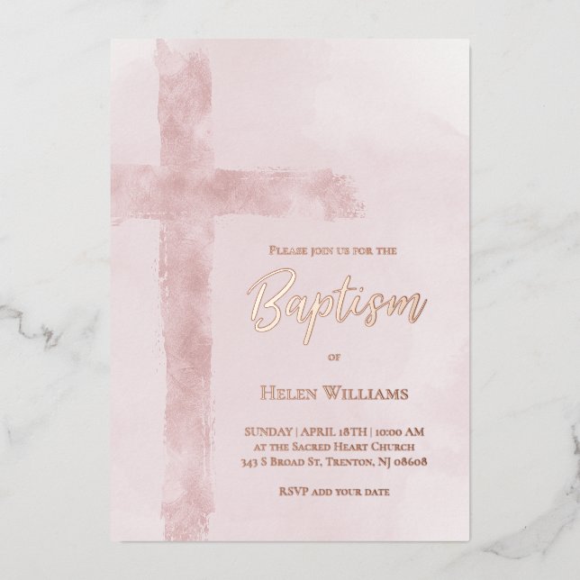 watercolor pink cross Baptism (Front)