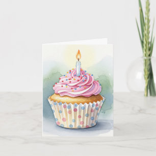 Watercolor Pink Cupcake Invitation d'anniversaire