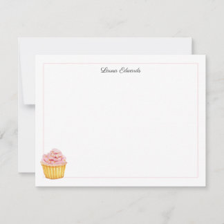 Watercolor Pink Cupcake Personalized Card