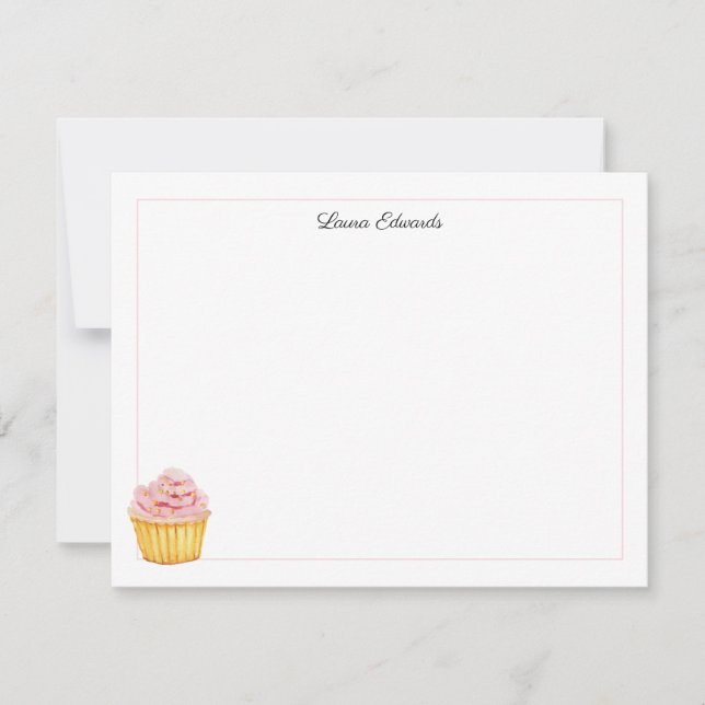 Watercolor Pink Cupcake Personalized Card (Front)