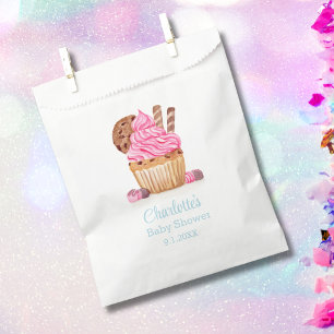 Watercolor Pink Cupcake With Chocolate Baby Shower Favour Bag