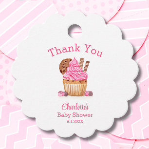 Watercolor Pink Cupcake With Chocolate Baby Shower Favour Tags