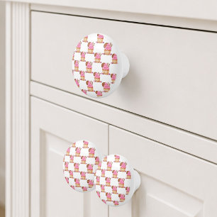 Watercolor Pink Cupcake With Chocolate Pattern Ceramic Knob