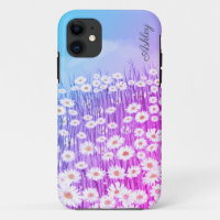 Watercolor pink daisy - custom name 