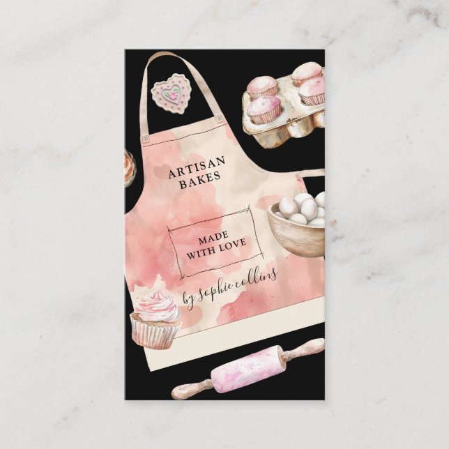 Watercolor Pink Desserts Pastry Chef Business Card (Front)