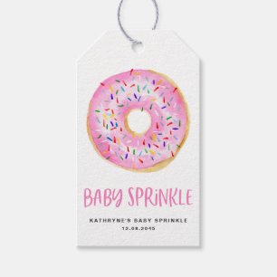 Watercolor Pink Donuts Baby Sprinkle Thank You Gift Tags
