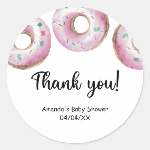 Watercolor pink donuts thank you classic round sticker
