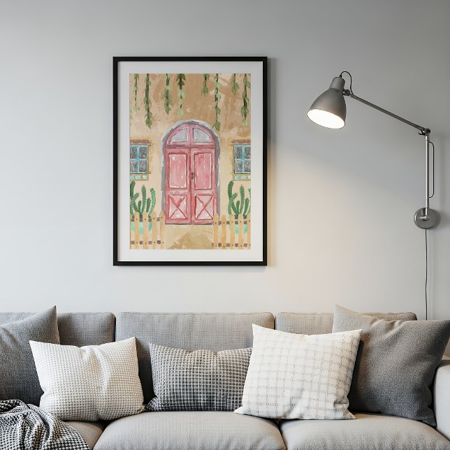 Watercolor Pink Door Rustic Facade Poster (Creator Uploaded)
