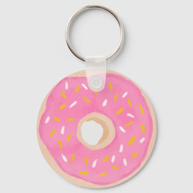 Watercolor Pink Doughnut Keychain (Front)