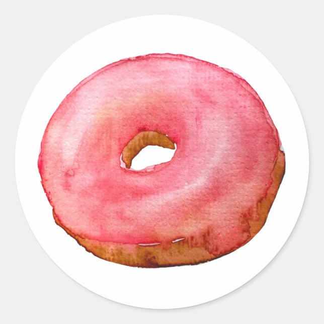 Watercolor Pink Doughnut Sticker Food Illustration (Front)