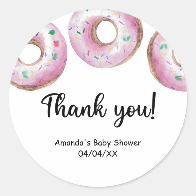 Watercolor pink doughnuts thank you classic round sticker (Front)