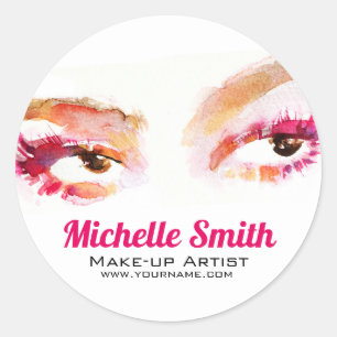 Watercolor pink eye makeup branding classic round sticker