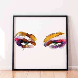 Watercolor pink eye makeup branding poster