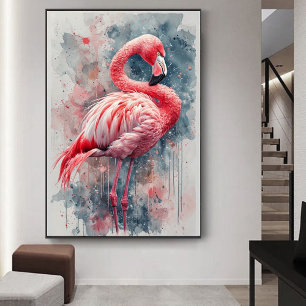 Watercolor Pink Flamingo Art Poster