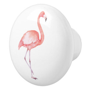 Watercolor Pink Flamingo Ceramic Knob