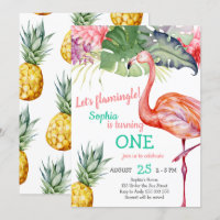 Watercolor Pink Flamingo Girl First Birthday