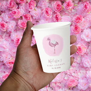 Watercolor Pink Flamingo Girl's Baby Shower Cute Paper Cups