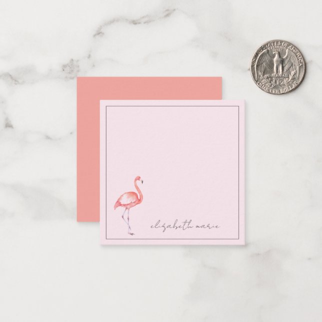 Watercolor Pink Flamingo Personalized Card (Front/Back In Situ)