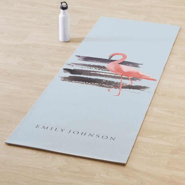 Watercolor Pink Flamingo Personalized Yoga Mat (In Situ)