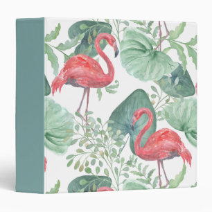 Watercolor Pink flamingos and leaves. Binder