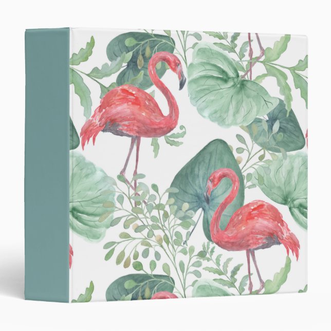 Watercolor Pink flamingos and leaves. Binder (Front/Spine)