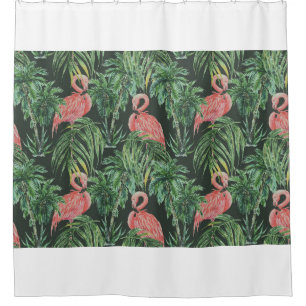 Watercolor pink flamingos, exotic birds, tropical