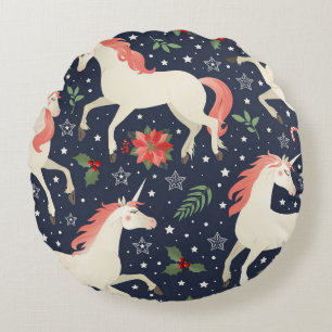 Watercolor pink flamingos, exotic birds, tropical round pillow