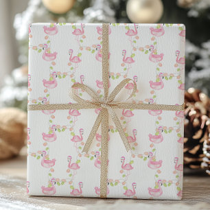 Watercolor Pink Flamingos & Lights Christmas Wrapping Paper