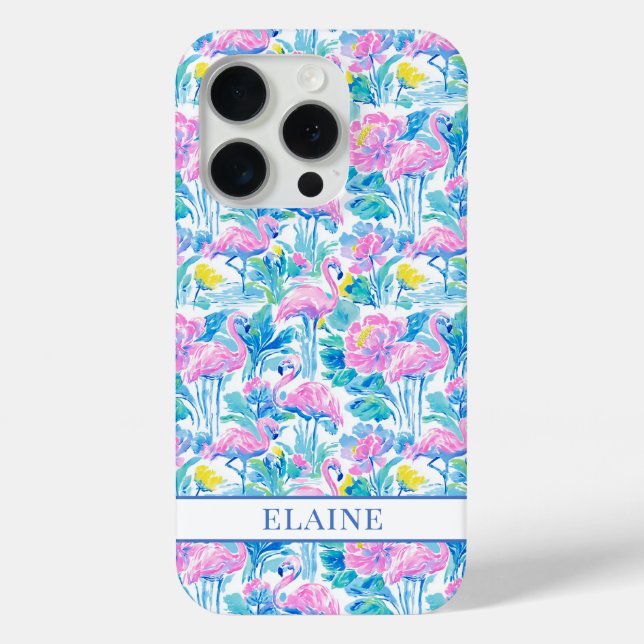 Watercolor Pink Flamingos Monogrammed Case-Mate iPhone Case (Back)