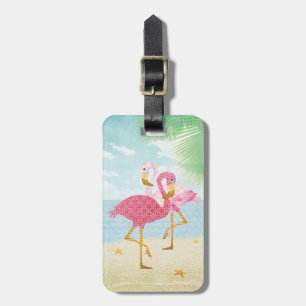 Watercolor Pink Flamingos on the Beach Luggage Tag