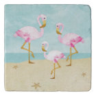 Watercolor Pink Flamingos on the Beach
