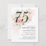 Watercolor Pink Floral 75th Birthday Party Invitation<br><div class="desc">Create your unique 75th birthday party invitation with our floral watercolor pink flowers and eucalyptus greenery design template. Perfect to repurpose for any age or surprise parties by clicking the "Personalized" button.</div>