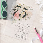 Watercolor Pink Floral 75th Birthday Party Vellum Invitations<br><div class="desc">Cute and modern, yet elegant 75th birthday party invitations. Featuring a trendy layout and watercolor floral and greenery eucalyptus and pink blush. Perfect for any age birthday party invitation. The template that can be easily edited and the text replaced with your own details by clicking the "Personalize" button. For further...</div>