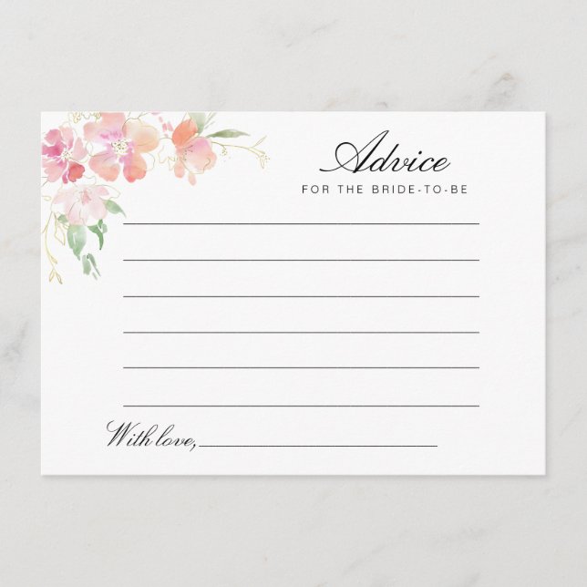 watercolor pink floral advice card (Front)