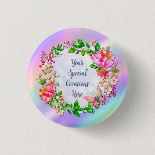 Watercolor Pink Floral and Butterfly Spring 1 Inch Round Button
