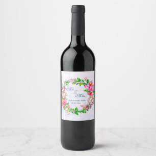 Watercolor Pink Floral and Butterfly Spring Throw Wine Label
