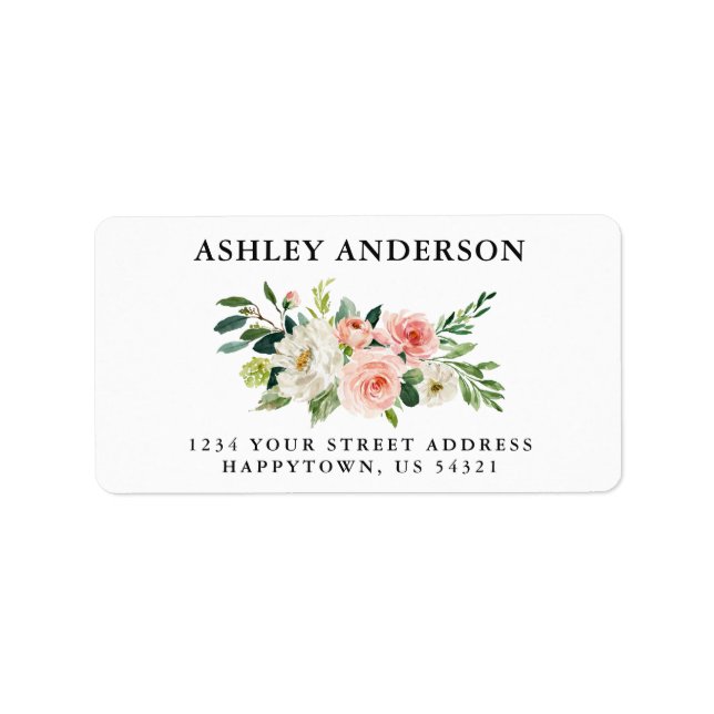 Watercolor Pink Floral and Greenery Address Label (Front)