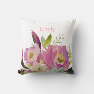 Watercolor Pink Floral Baby Girl Nursery Decor Throw Pillow
