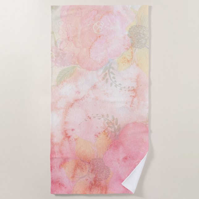 Watercolor Pink Floral Background Beach Towel (Front)