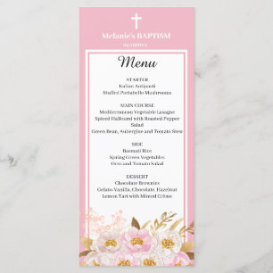 Watercolor Pink floral Baptism Menu Card