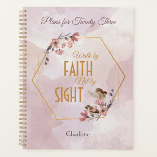 Watercolor pink floral birds Christian Planner