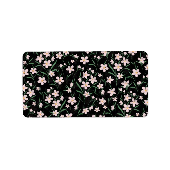 Watercolor Pink Floral Botanical Black Pattern Label (Front)
