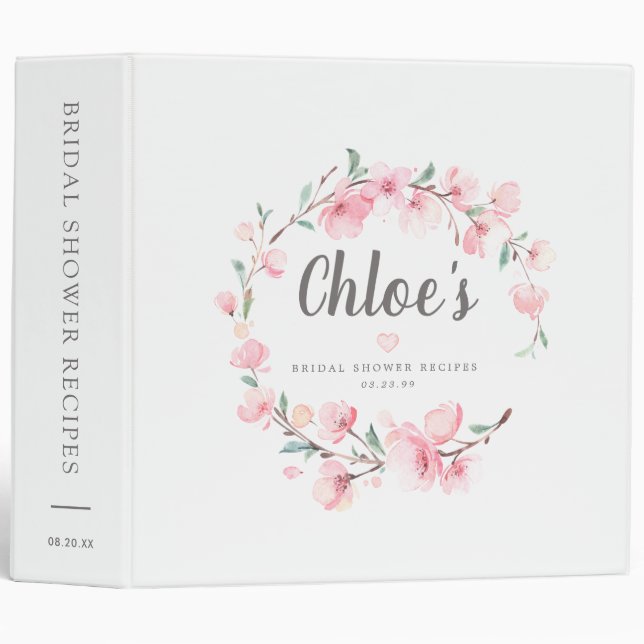Watercolor Pink Floral Bridal Shower Binder (Front/Spine)