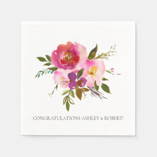 Watercolor Pink  Floral Bridal Shower Napkin