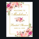 Watercolor Pink Floral Bridal Shower Welcome Gold Poster<br><div class="desc">Watercolor Pink Blush Gold Floral Bridal Shower Welcome Poster</div>