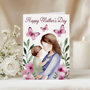 Watercolor Pink Floral Butterfly Mother's Day Card