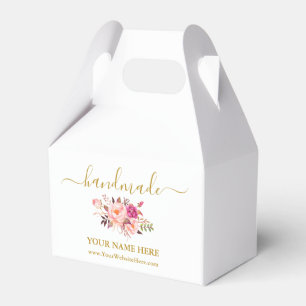 Watercolor Pink Floral Calligraphy Small Handmade Favor Box
